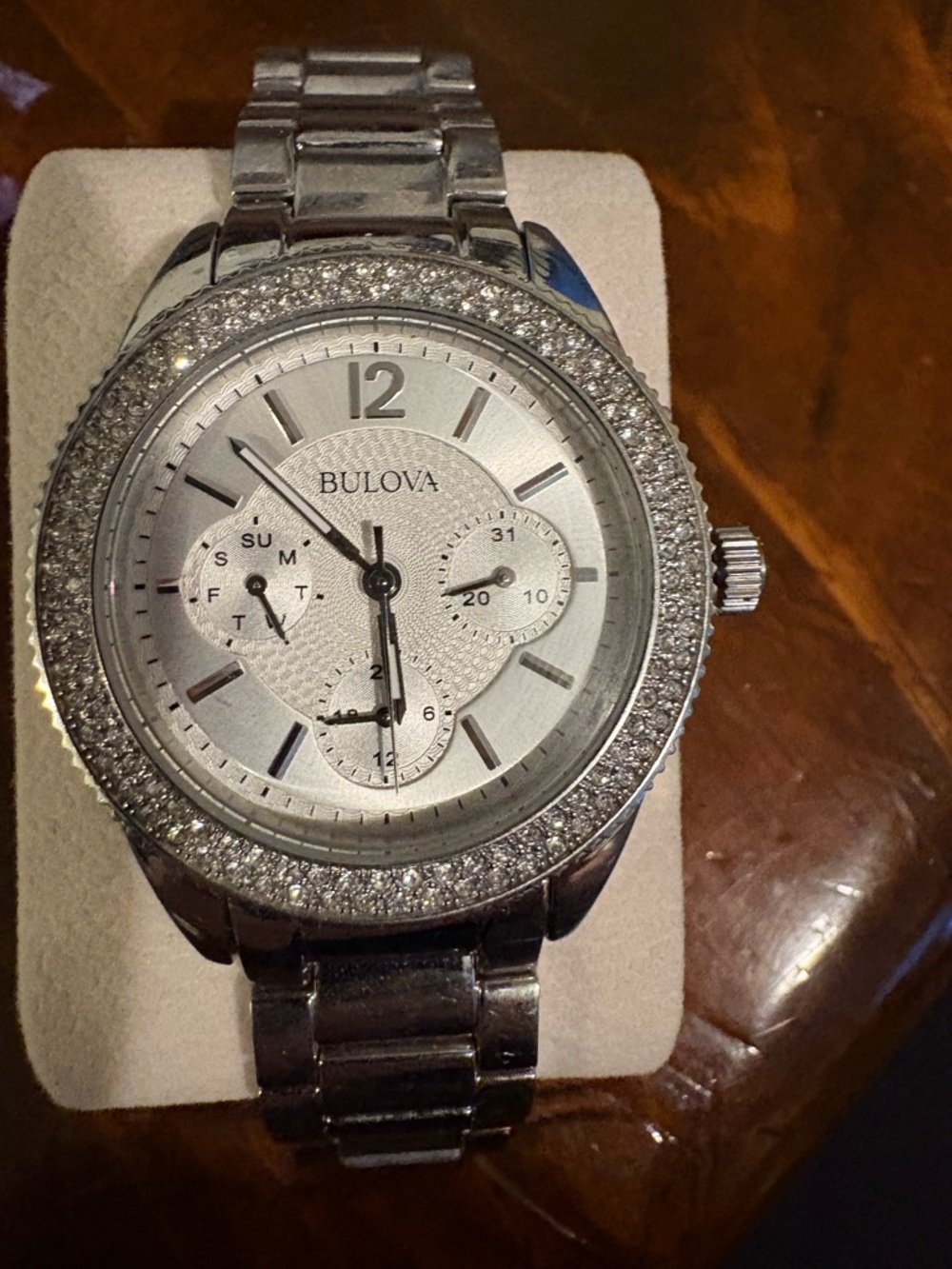 Bulova Silver-Tone Crystal Bezel Women's Bracelet Watch